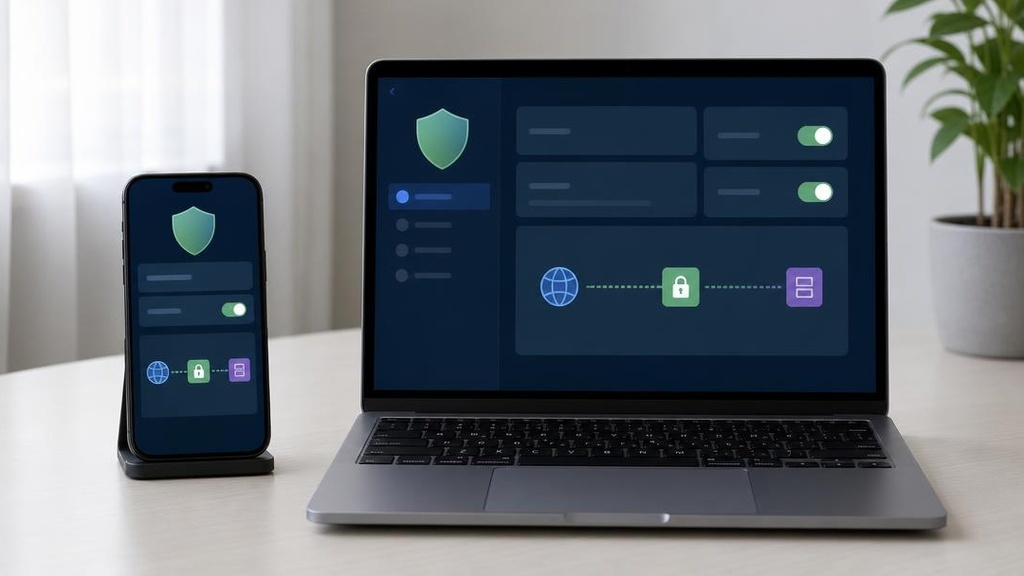 Смартфон и ноутбук с сетевыми настройками DNS и VPN