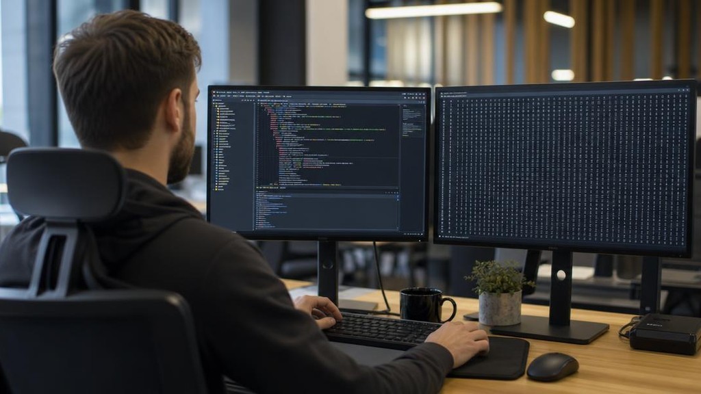 Программист работает с Unicode и таблицей символов UTF-8 на компьютере