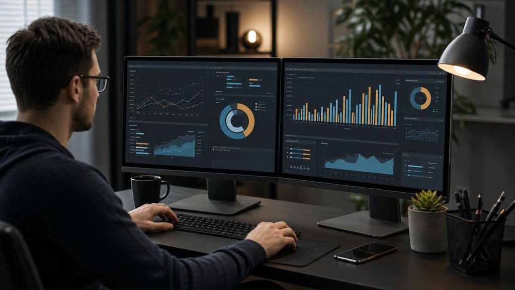 SEO-инструменты для аудита сайта - дашборды аналитики на экранах