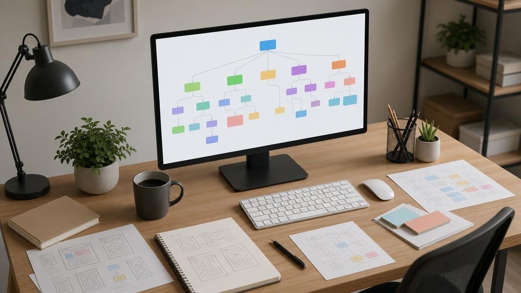 Разработчик составляет схему структуры сайта в mind-map инструменте
