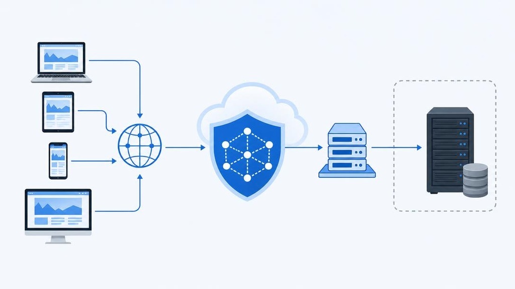 CDN скрывает реальный IP-адрес хостинга - схема работы Cloudflare