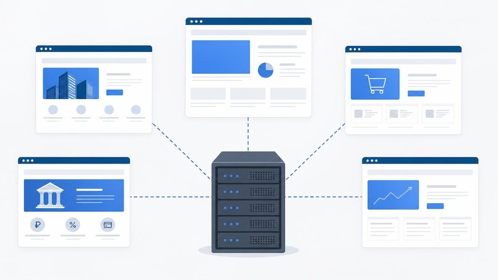 схема виртуального хостинга - один сервер для множества сайтов